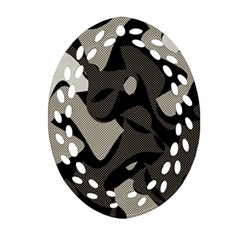 Trippy sepia paint splash, brown, army style camo, dotted abstract pattern Ornament (Oval Filigree)