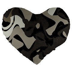 Trippy sepia paint splash, brown, army style camo, dotted abstract pattern Large 19  Premium Heart Shape Cushions