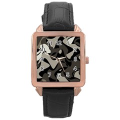 Trippy sepia paint splash, brown, army style camo, dotted abstract pattern Rose Gold Leather Watch 