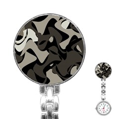 Trippy sepia paint splash, brown, army style camo, dotted abstract pattern Stainless Steel Nurses Watch