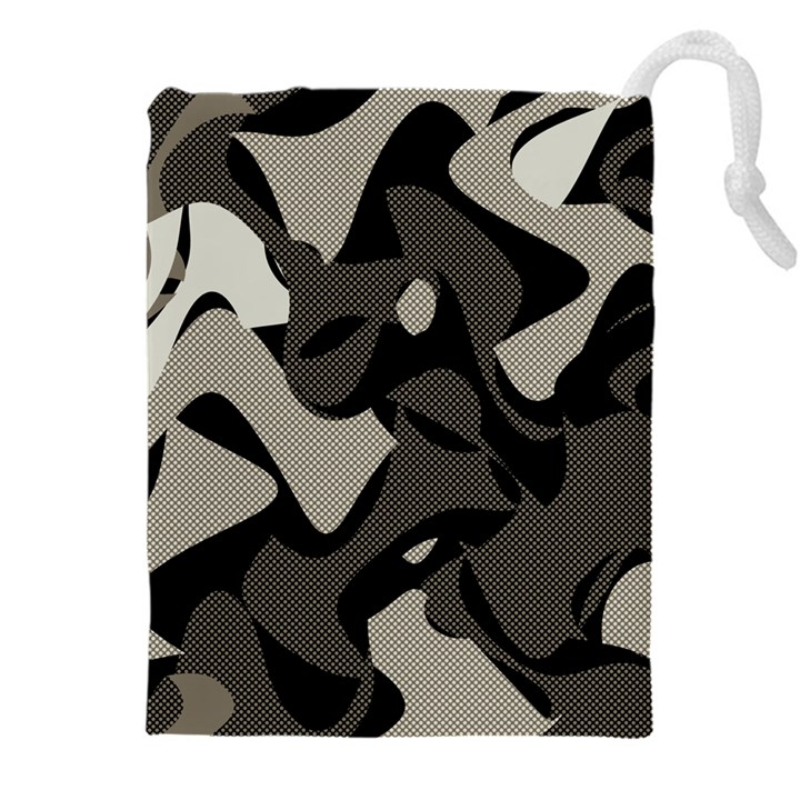 Trippy sepia paint splash, brown, army style camo, dotted abstract pattern Drawstring Pouch (5XL)