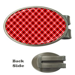 Three Color Tartan, Red Grey, Black Buffalo Plaid Theme Money Clips (oval)  by Casemiro