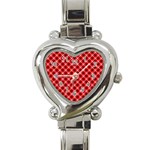 Three color tartan, red grey, black buffalo plaid theme Heart Italian Charm Watch Front