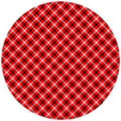 Three Color Tartan, Red Grey, Black Buffalo Plaid Theme Wooden Puzzle Round by Casemiro