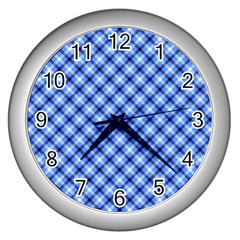 Retro Style Pattern, Scottish Tartan, Buffalo Plaid Theme Wall Clock (silver) by Casemiro