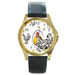 Roseanne Chicken Round Gold Metal Watch by EvgeniaEsenina