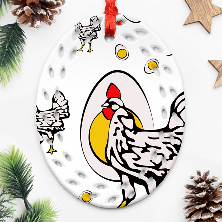 Roseanne Chicken Oval Filigree Ornament (Two Sides)