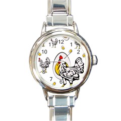 Roseanne Chicken, Retro Chickens Round Italian Charm Watch by EvgeniaEsenina