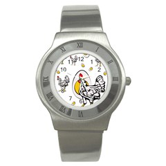 Roseanne Chicken, Retro Chickens Stainless Steel Watch by EvgeniaEsenina