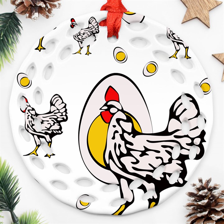 Roseanne Chicken, Retro Chickens Round Filigree Ornament (Two Sides)