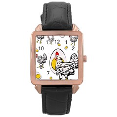 Roseanne Chicken, Retro Chickens Rose Gold Leather Watch  by EvgeniaEsenina