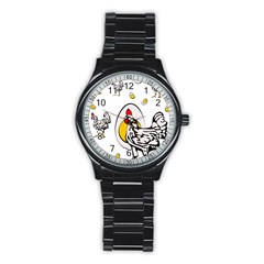 Roseanne Chicken, Retro Chickens Stainless Steel Round Watch by EvgeniaEsenina