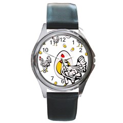 Roseanne Chicken, Retro Chickens Round Metal Watch by EvgeniaEsenina