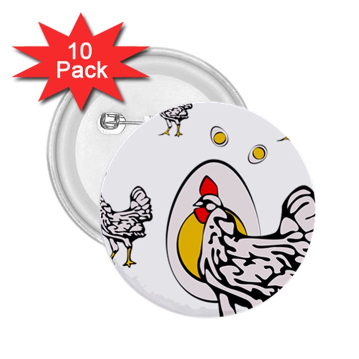 Roseanne Chicken, Retro Chickens 2.25  Buttons (10 pack) 