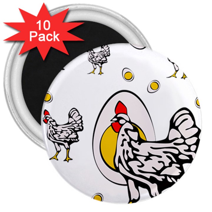 Roseanne Chicken, Retro Chickens 3  Magnets (10 pack) 