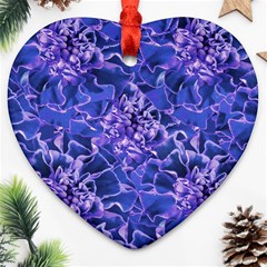 Vibrant Blue Flowers Pattern Motif Heart Ornament (two Sides) by dflcprintsclothing