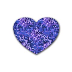 Vibrant Blue Flowers Pattern Motif Rubber Coaster (heart)  by dflcprintsclothing