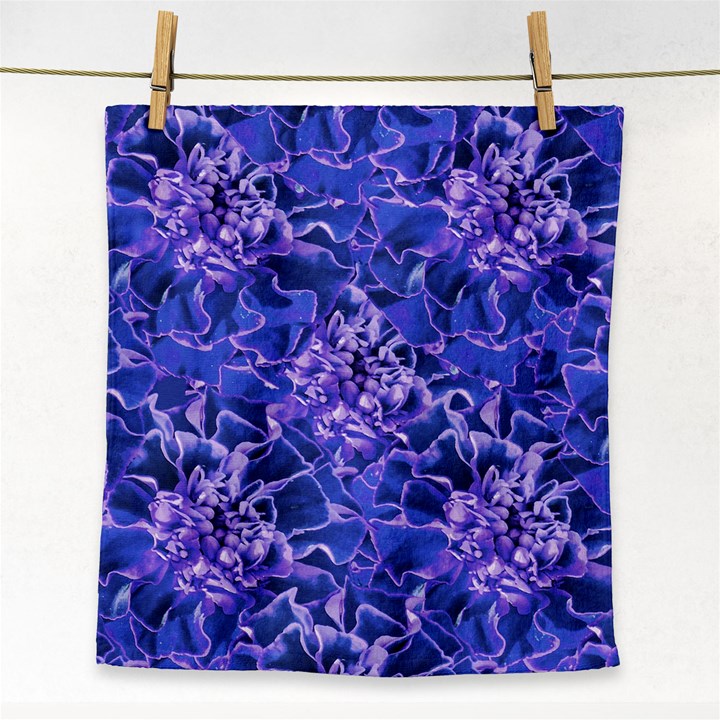 Vibrant Blue Flowers Pattern Motif Face Towel