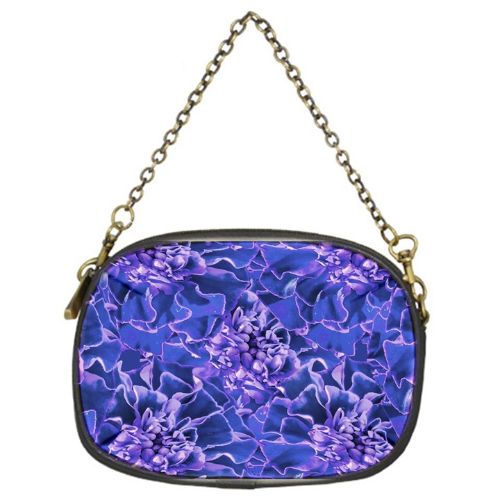 Vibrant Blue Flowers Pattern Motif Chain Purse (One Side)