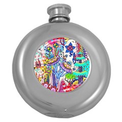 Mountain Abstract Round Hip Flask (5 Oz) by okhismakingart