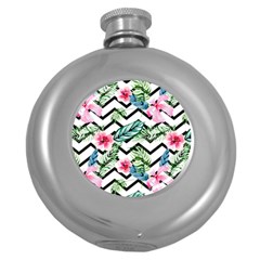 Tropical Zig Zag Pattern Round Hip Flask (5 Oz) by designsbymallika