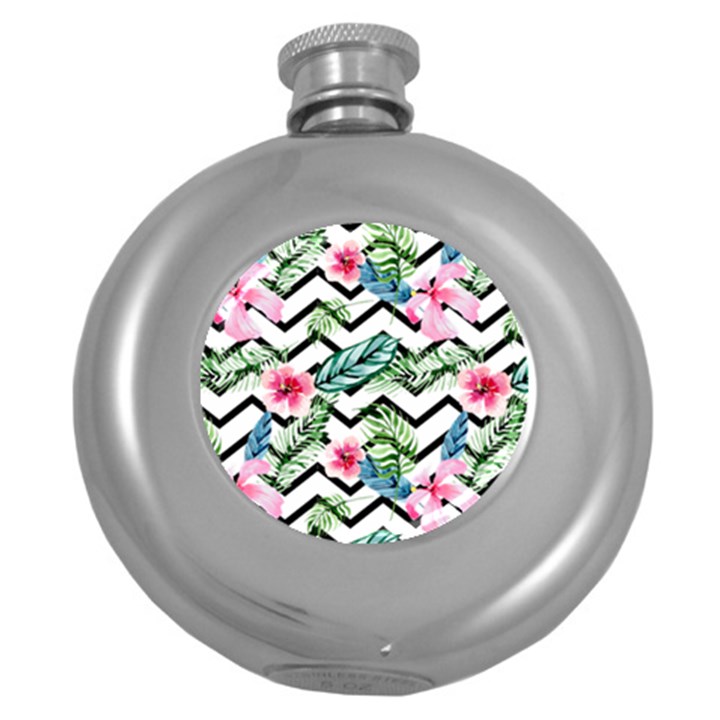 Tropical Zig Zag Pattern Round Hip Flask (5 oz)