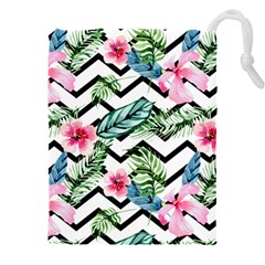 Tropical Zig Zag Pattern Drawstring Pouch (5xl) by designsbymallika