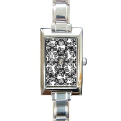 Stylized Botanical Motif Black And White Print Rectangle Italian Charm Watch