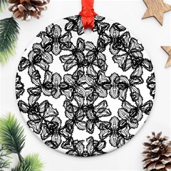 Stylized Botanical Motif Black And White Print Ornament (Round)