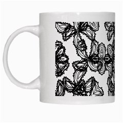 Stylized Botanical Motif Black And White Print White Mugs