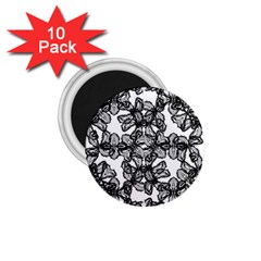 Stylized Botanical Motif Black And White Print 1.75  Magnets (10 pack) 