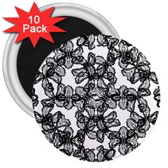 Stylized Botanical Motif Black And White Print 3  Magnets (10 pack) 