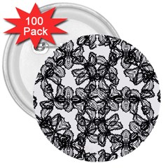 Stylized Botanical Motif Black And White Print 3  Buttons (100 pack) 