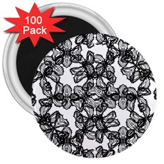 Stylized Botanical Motif Black And White Print 3  Magnets (100 pack)