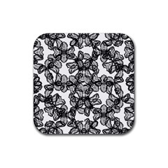 Stylized Botanical Motif Black And White Print Rubber Coaster (Square) 