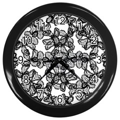 Stylized Botanical Motif Black And White Print Wall Clock (Black)