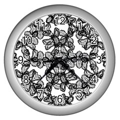 Stylized Botanical Motif Black And White Print Wall Clock (silver) by dflcprintsclothing