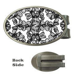 Stylized Botanical Motif Black And White Print Money Clips (Oval) 