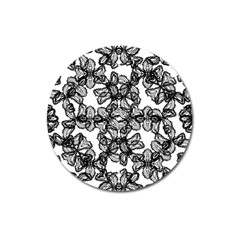 Stylized Botanical Motif Black And White Print Magnet 3  (Round)