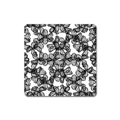 Stylized Botanical Motif Black And White Print Square Magnet