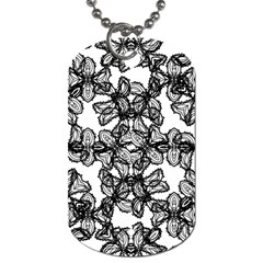 Stylized Botanical Motif Black And White Print Dog Tag (One Side)