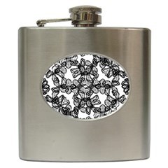 Stylized Botanical Motif Black And White Print Hip Flask (6 oz)