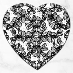 Stylized Botanical Motif Black And White Print Jigsaw Puzzle (Heart)