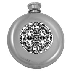 Stylized Botanical Motif Black And White Print Round Hip Flask (5 oz)