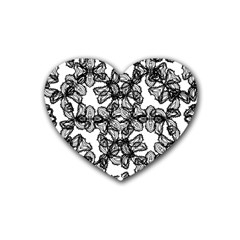 Stylized Botanical Motif Black And White Print Heart Coaster (4 pack) 