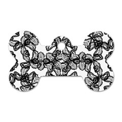 Stylized Botanical Motif Black And White Print Dog Tag Bone (One Side)