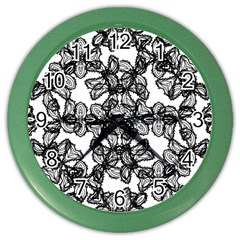 Stylized Botanical Motif Black And White Print Color Wall Clock by dflcprintsclothing