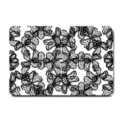 Stylized Botanical Motif Black And White Print Small Doormat 