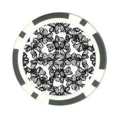 Stylized Botanical Motif Black And White Print Poker Chip Card Guard