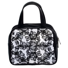 Stylized Botanical Motif Black And White Print Classic Handbag (two Sides)